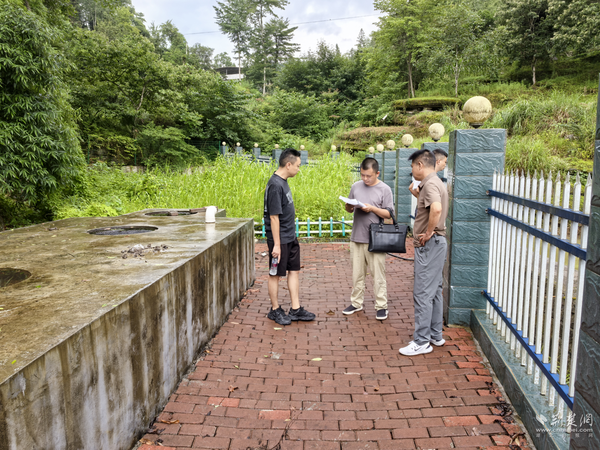 图为审计人员认真查看农村化粪池建设情况，关注农村1.png.png
