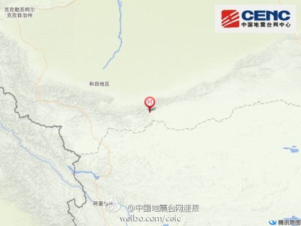 新疆于田县发生5.0级地震震源深度8千米